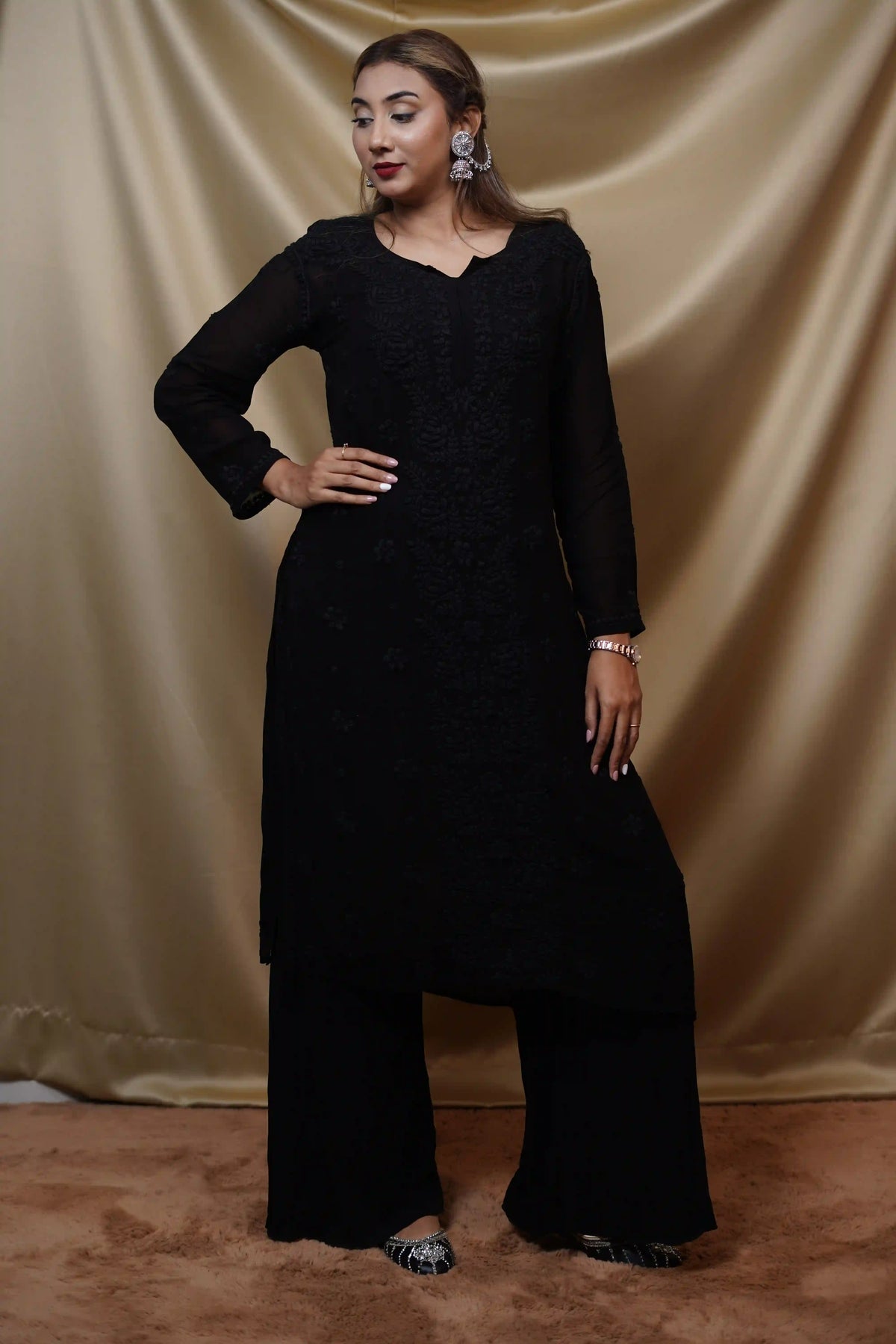 Viscose Black Fine Chikankari Kurti