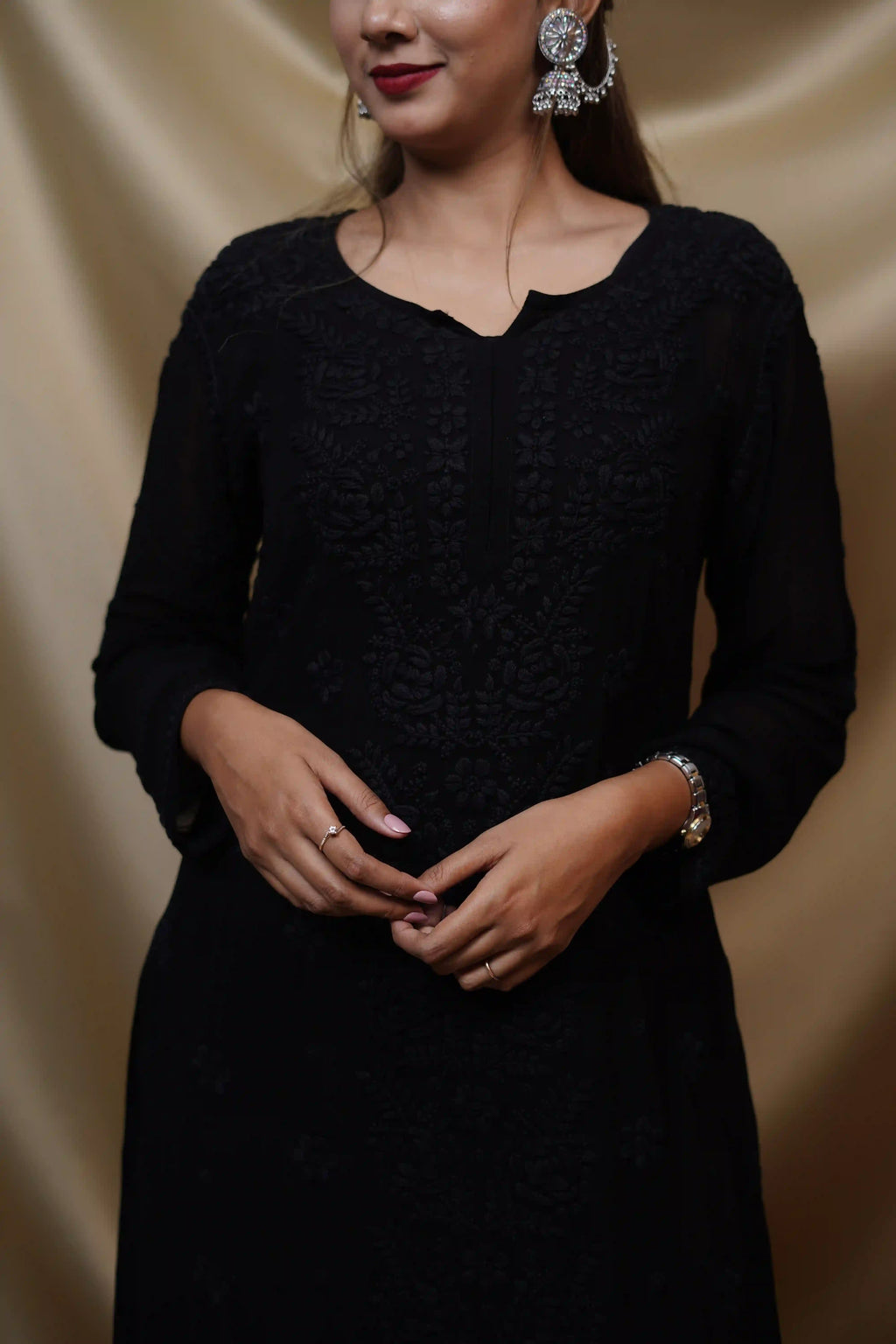 Viscose Black Fine Chikankari Kurti