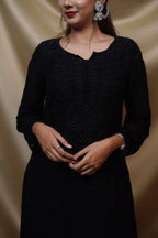 Viscose Black Fine Chikankari Kurti