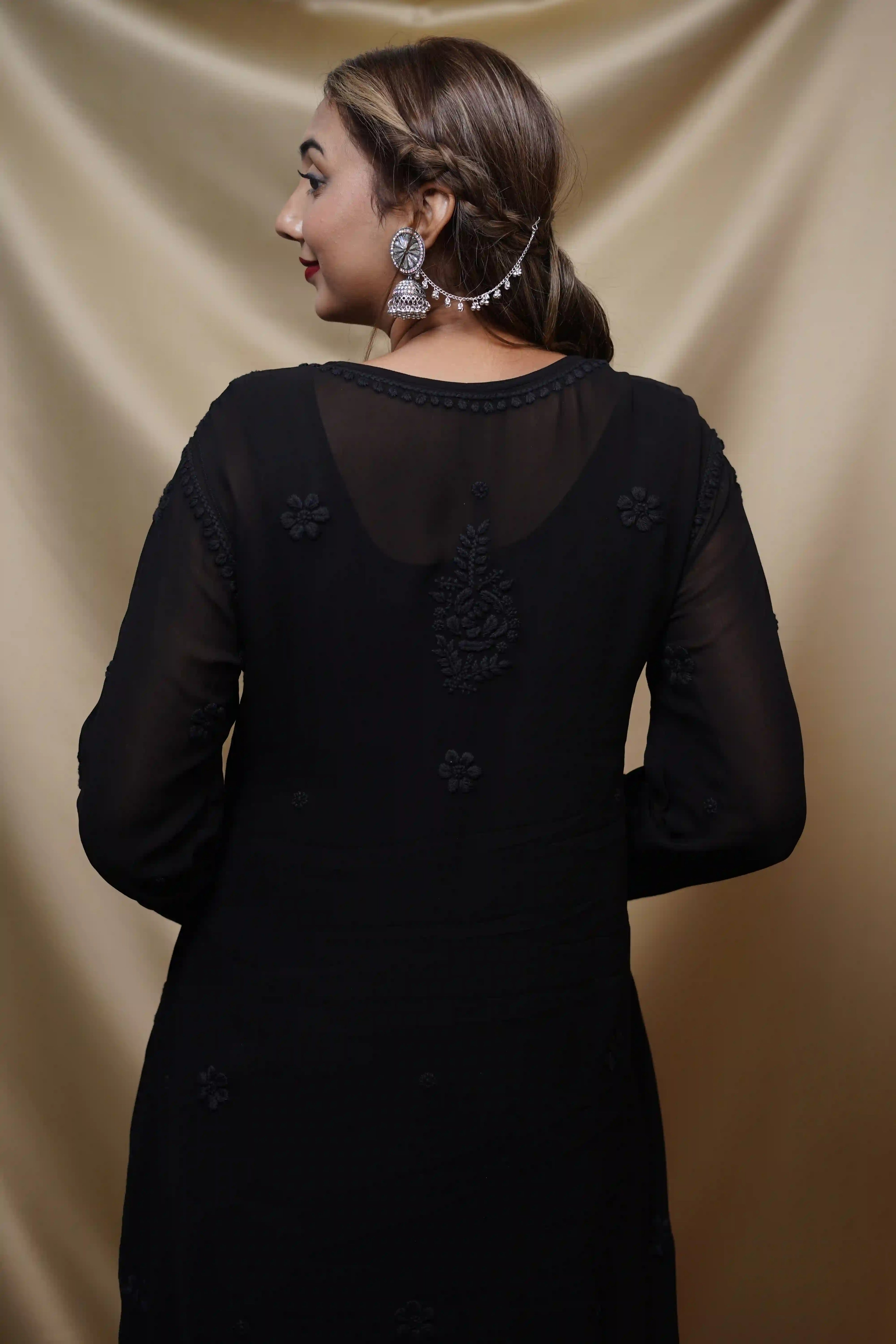 Viscose Black Fine Chikankari Kurti