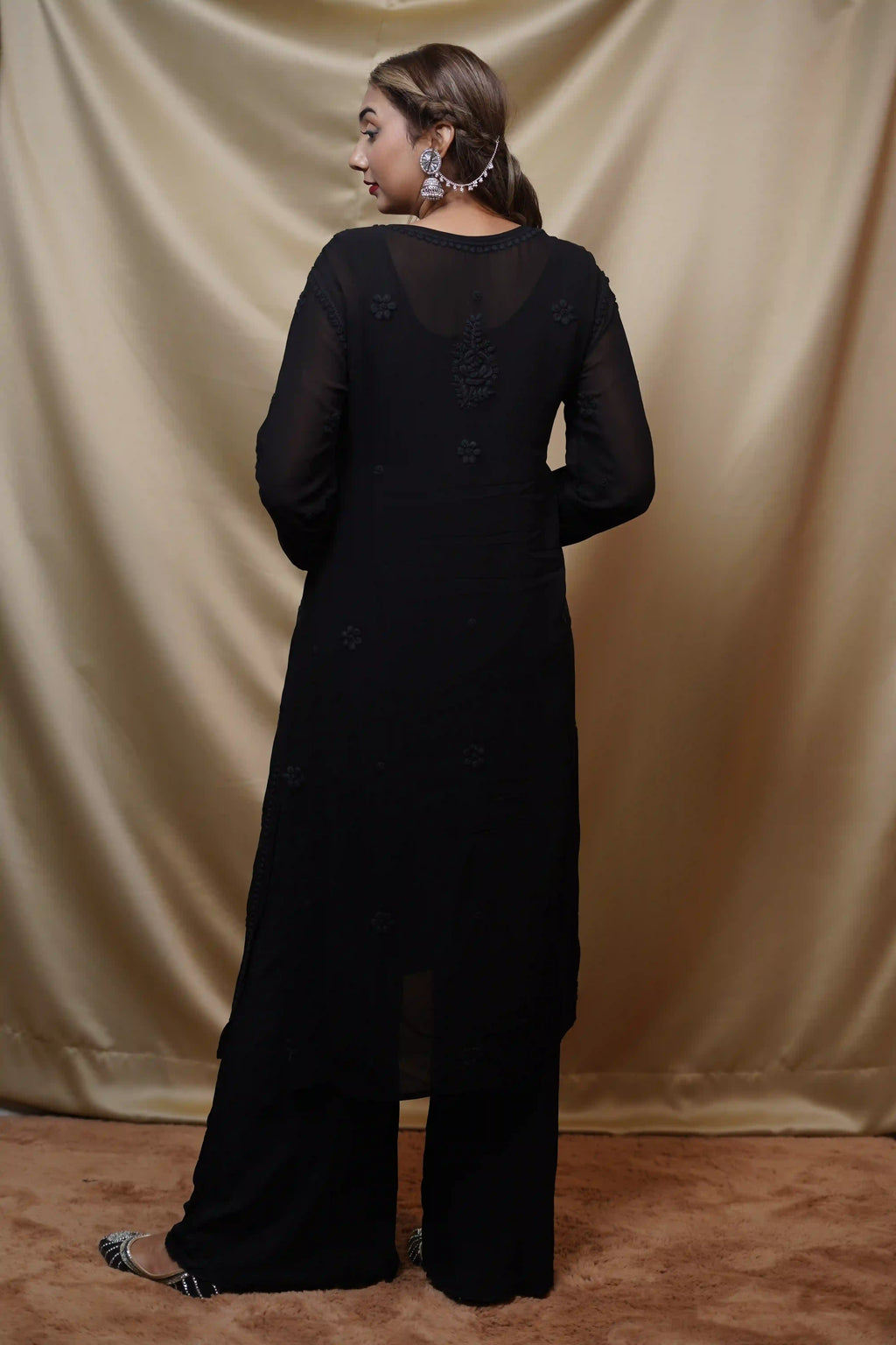 Viscose Black Fine Chikankari Kurti