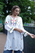 Muslin Tunic Style Kurti - Red & Multi color Thread