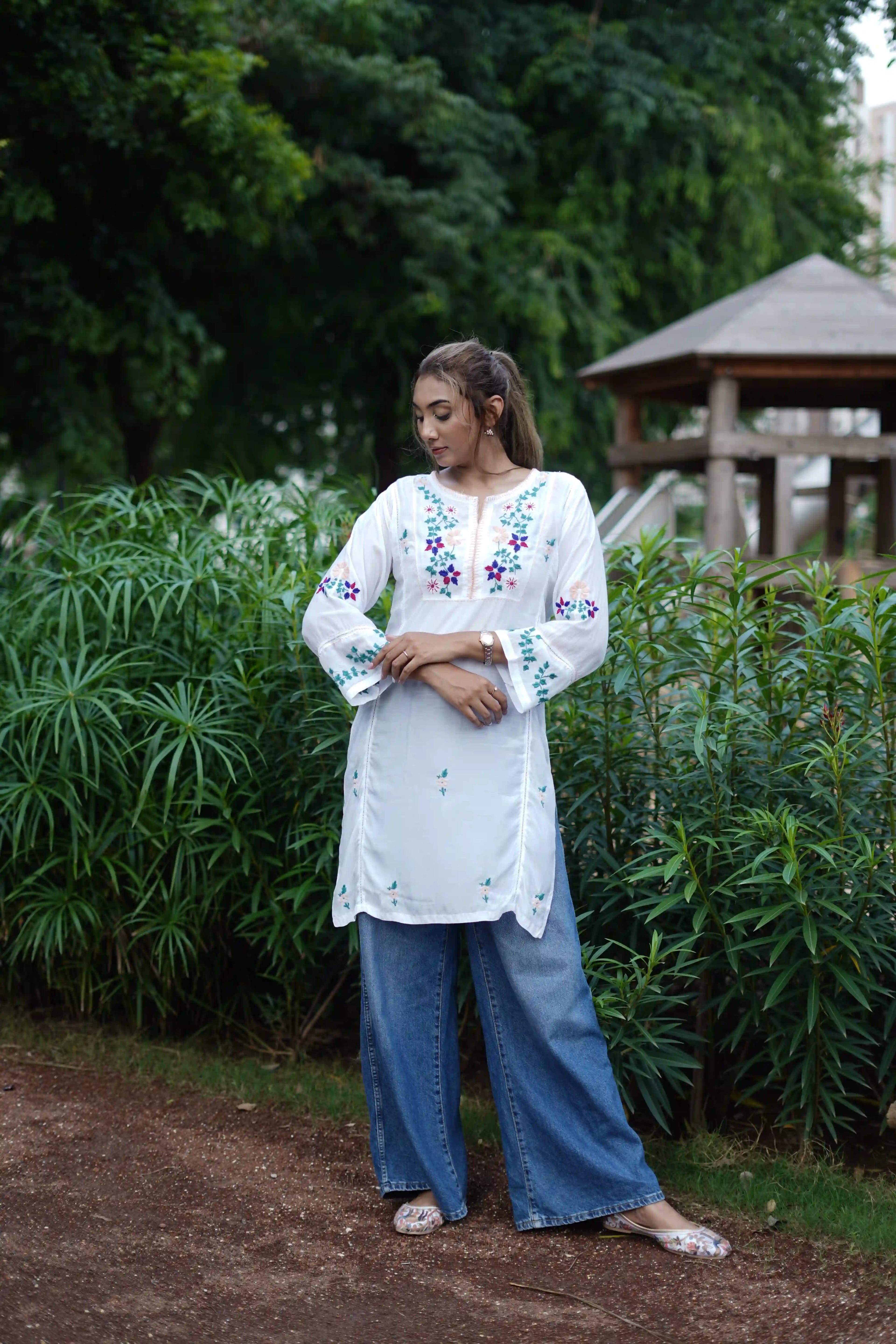 Muslin Tunic Style Kurti - Peach Thread