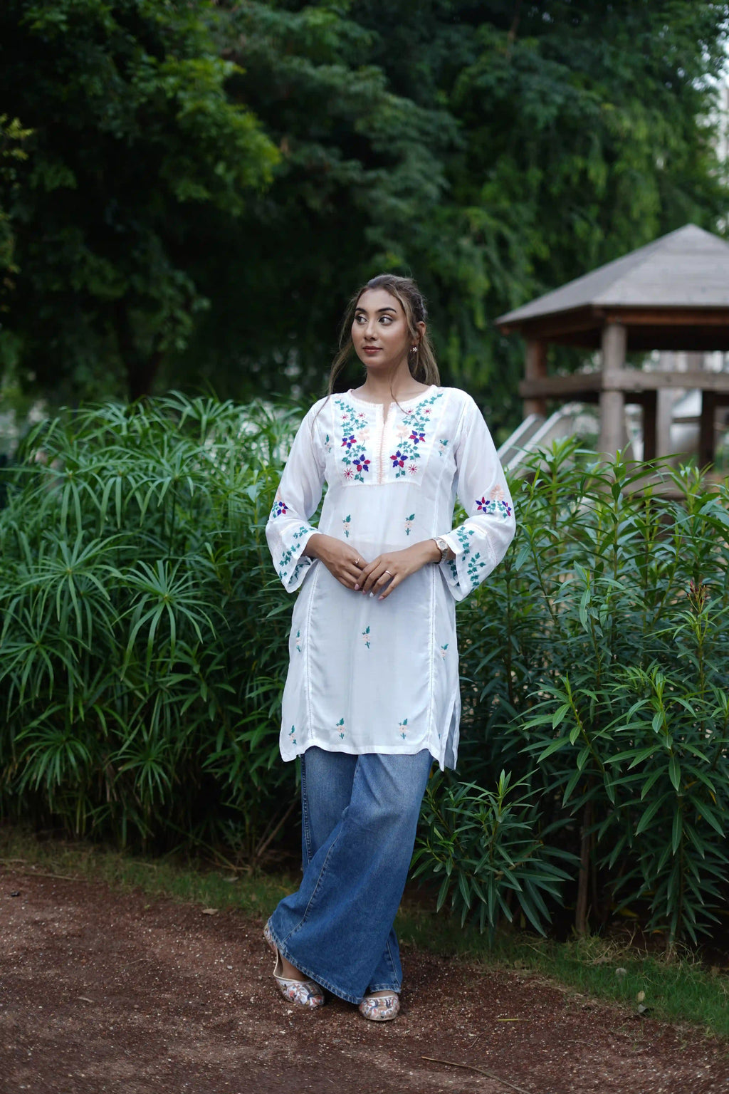 Muslin Tunic Style Kurti - Peach Thread