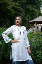 Muslin Tunic Style Kurti - Peach Thread