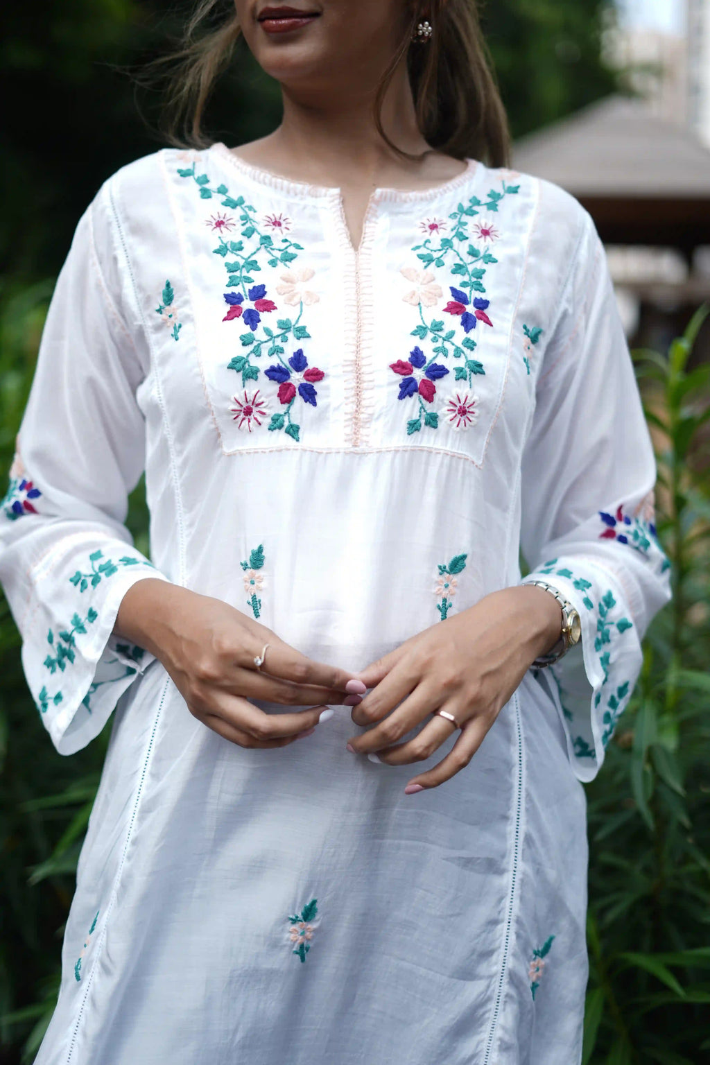 Muslin Tunic Style Kurti - Peach Thread