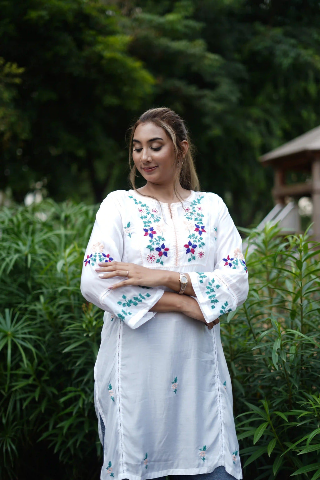 Muslin Tunic Style Kurti - Peach Thread