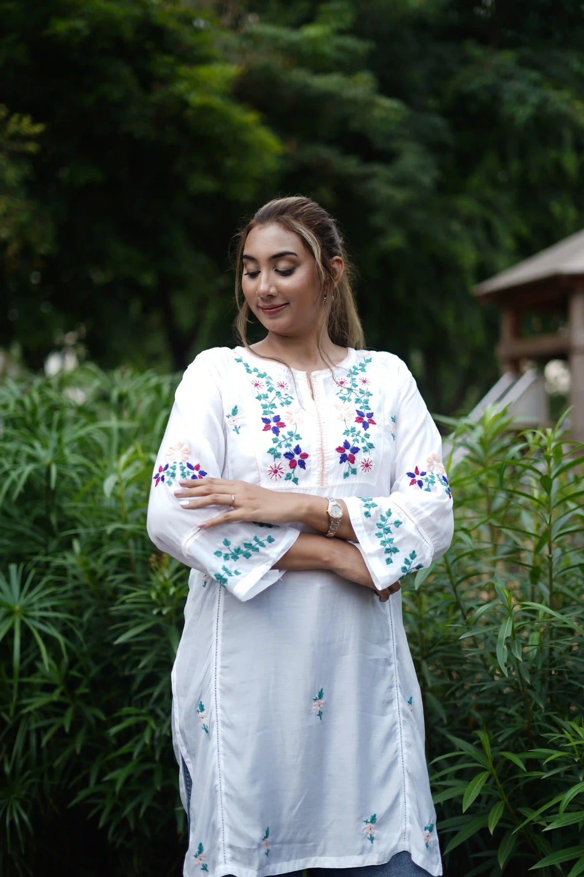 Muslin Tunic Style Kurti - Peach Thread