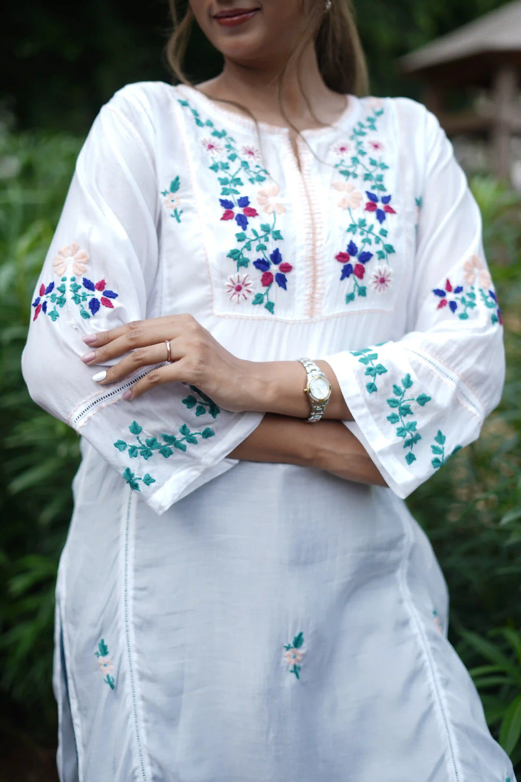 Muslin Tunic Style Kurti - Peach Thread