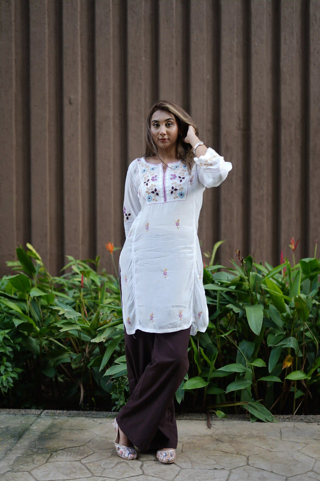 Muslin Tunic Style Kurti - Purple Thread