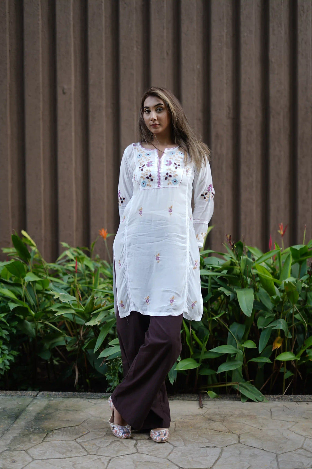 Muslin Tunic Style Kurti - Purple Thread