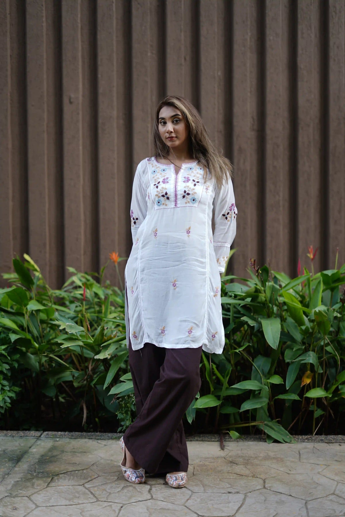 Muslin Tunic Style Kurti - Purple Thread