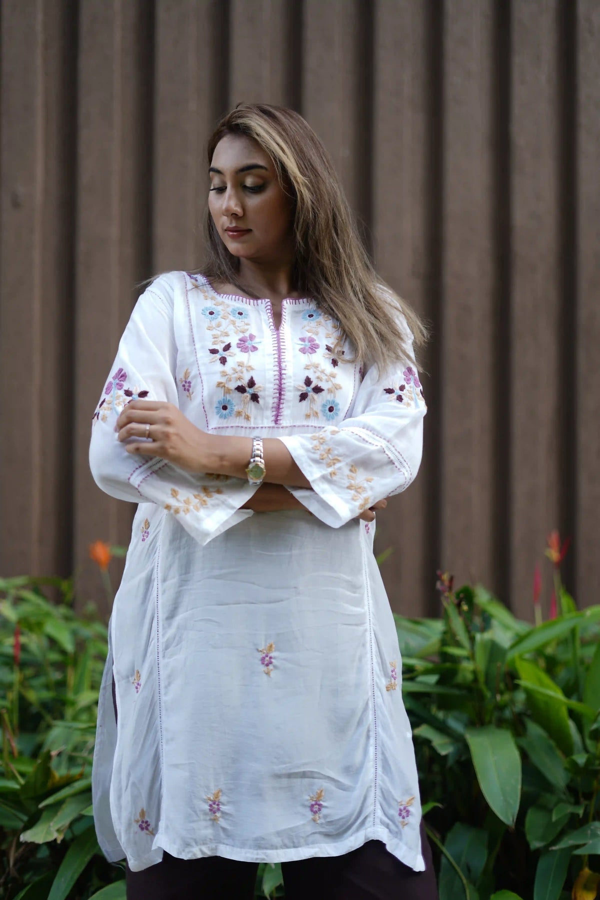 Muslin Tunic Style Kurti - Purple Thread