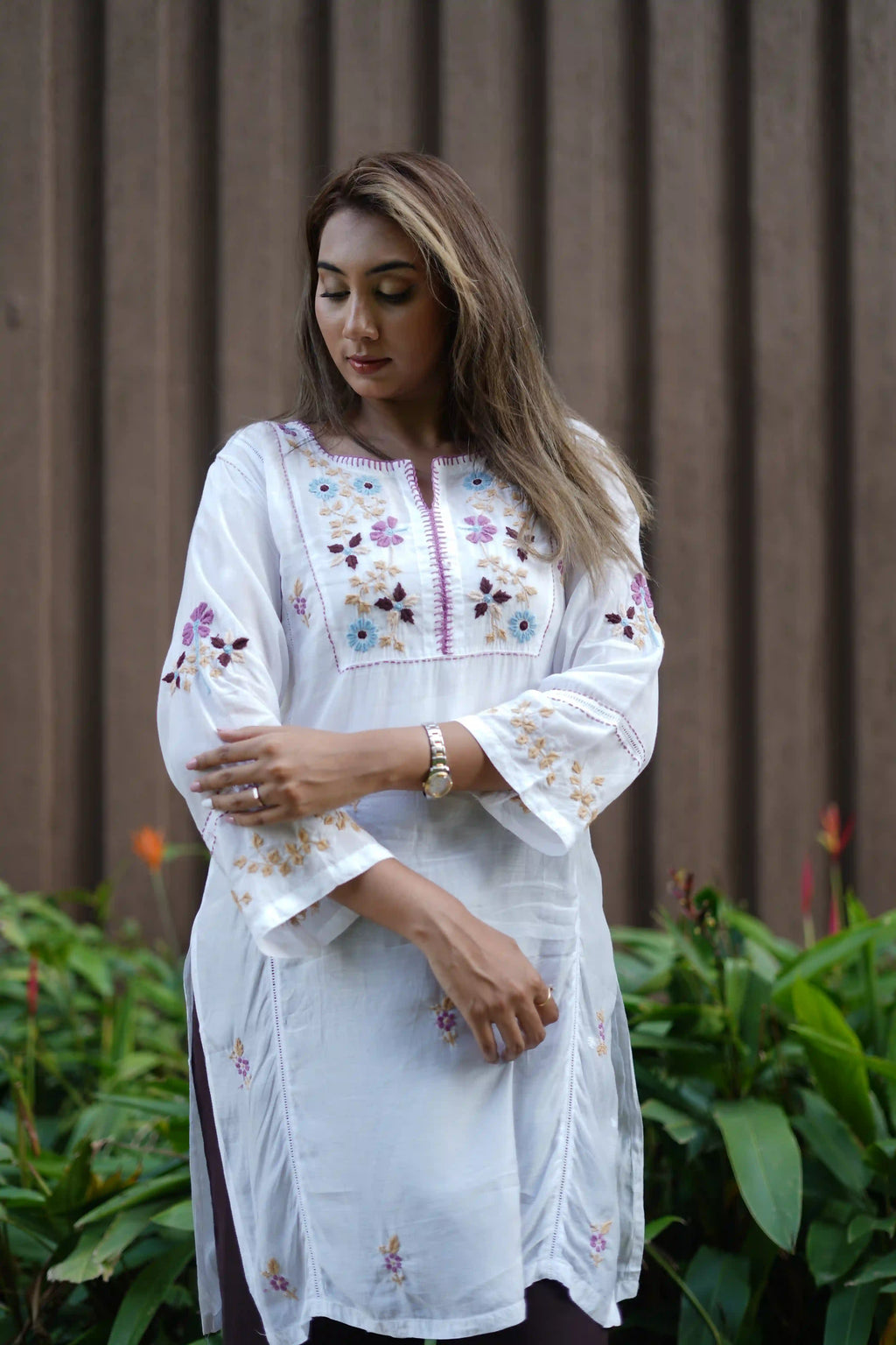 Muslin Tunic Style Kurti - Purple Thread