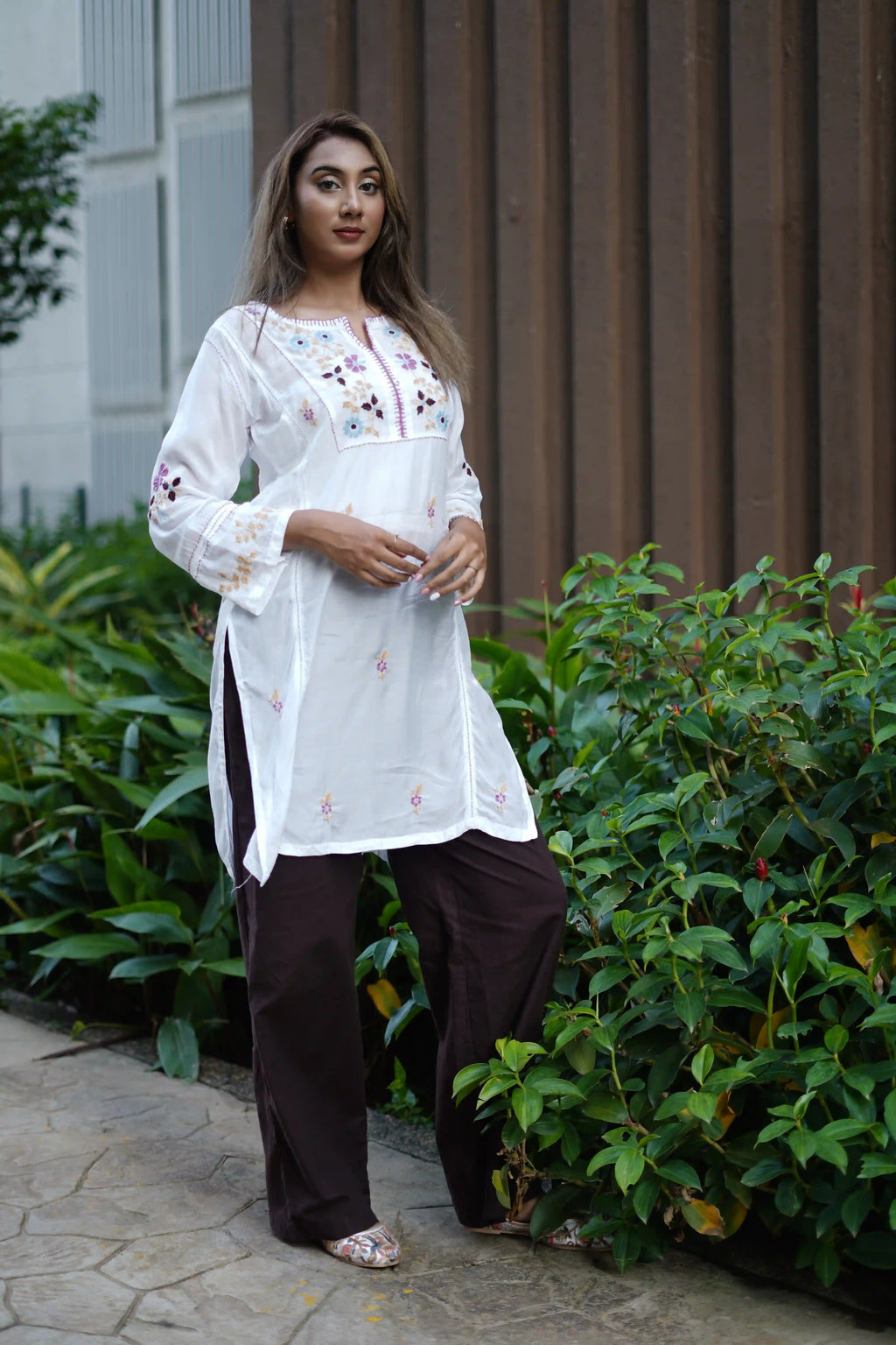Muslin Tunic Style Kurti - Purple Thread