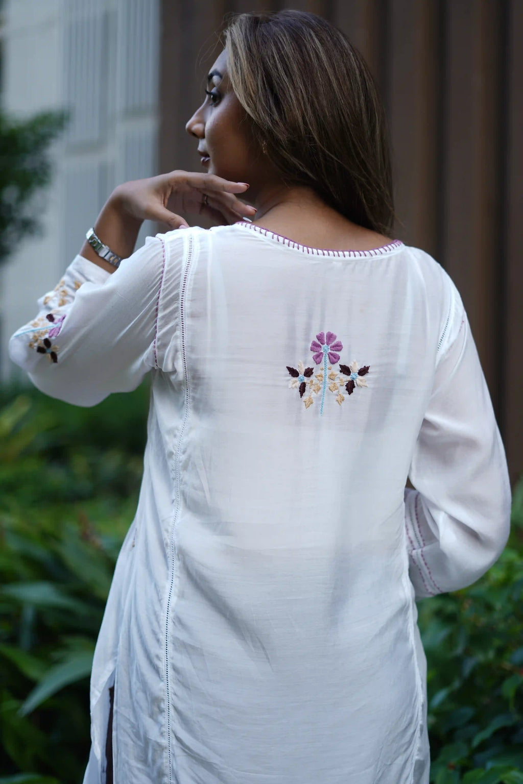Muslin Tunic Style Kurti - Purple Thread