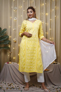 Cotton Yellow Fine Chikankari Kurti