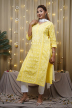 Cotton Yellow Fine Chikankari Kurti