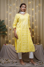 Cotton Yellow Fine Chikankari Kurti