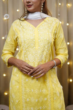 Cotton Yellow Fine Chikankari Kurti
