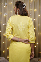 Cotton Yellow Fine Chikankari Kurti
