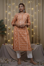 Cotton Brick Fine Chikankari Kurti