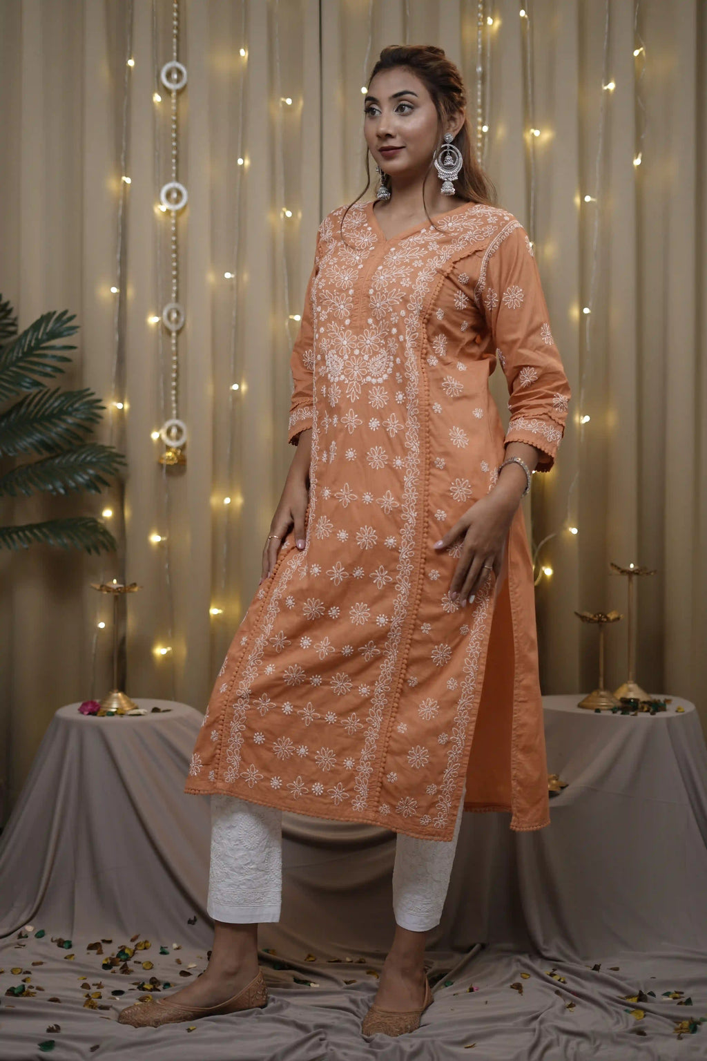 Cotton Brick Fine Chikankari Kurti
