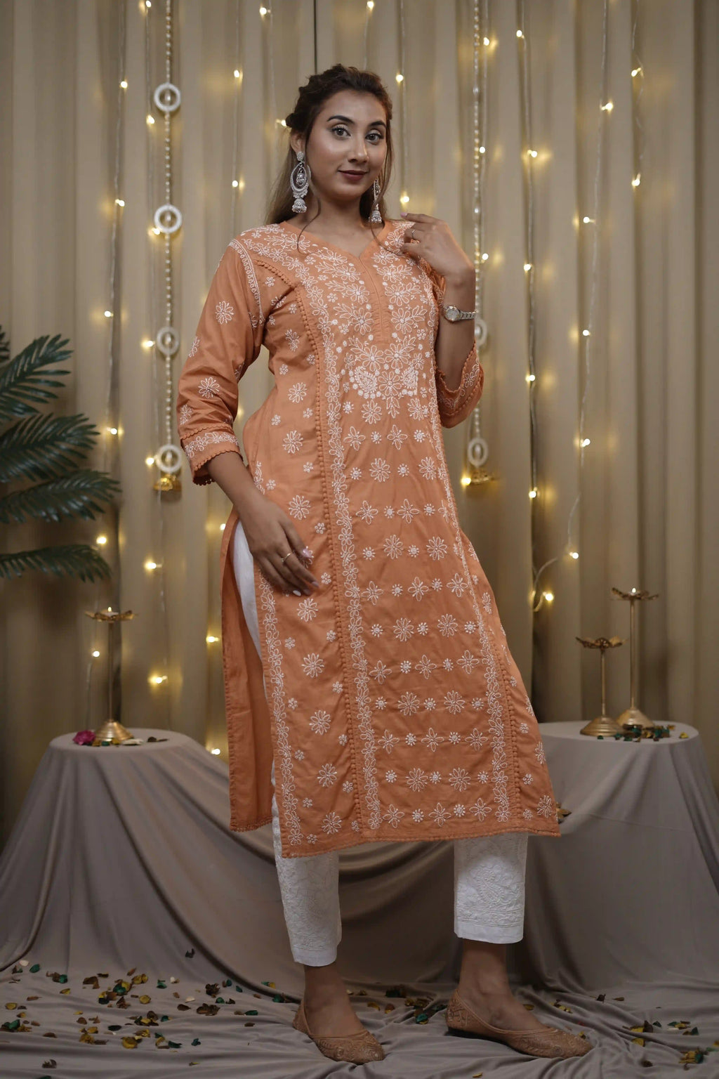 Cotton Brick Fine Chikankari Kurti