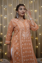 Cotton Brick Fine Chikankari Kurti