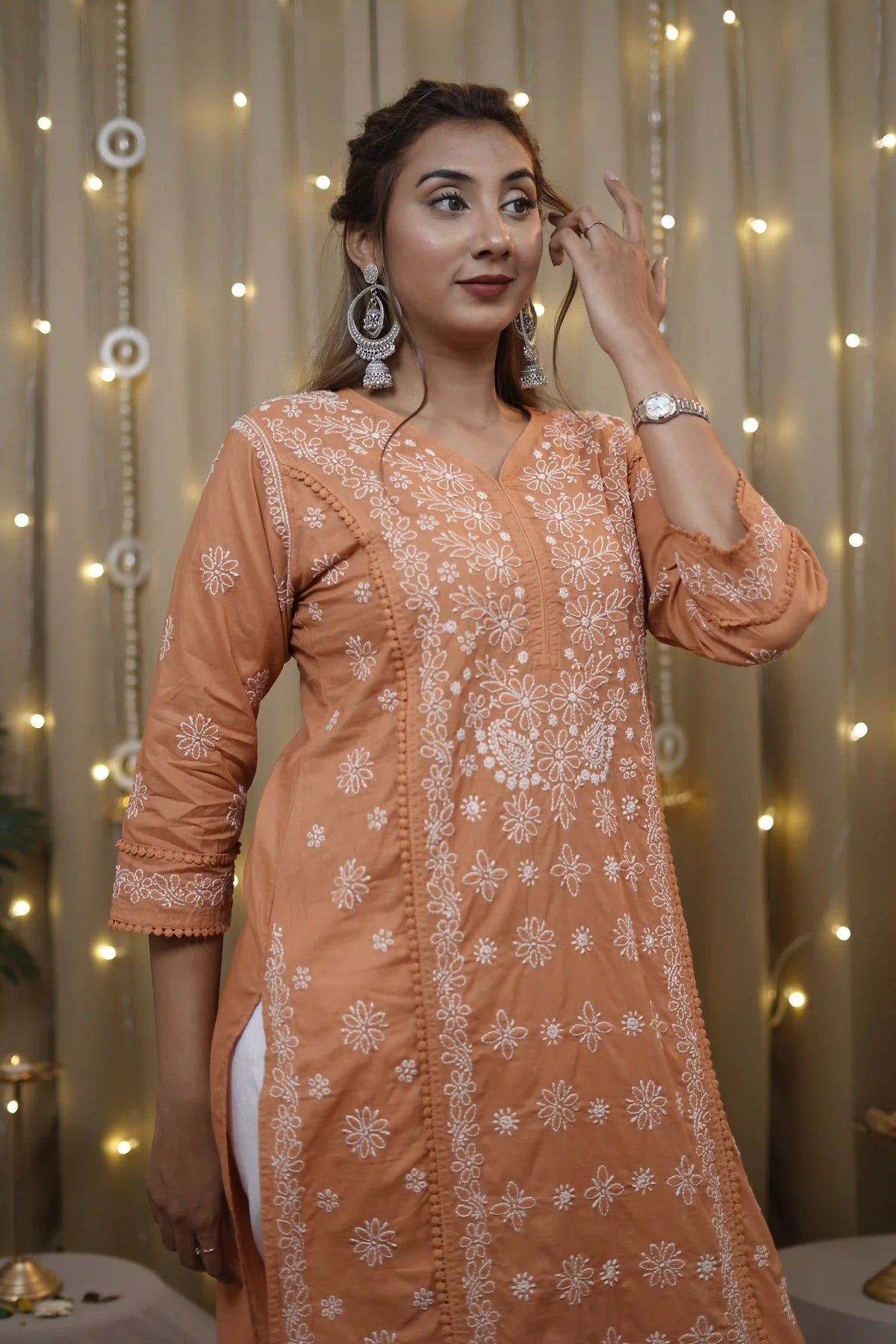 Cotton Brick Fine Chikankari Kurti