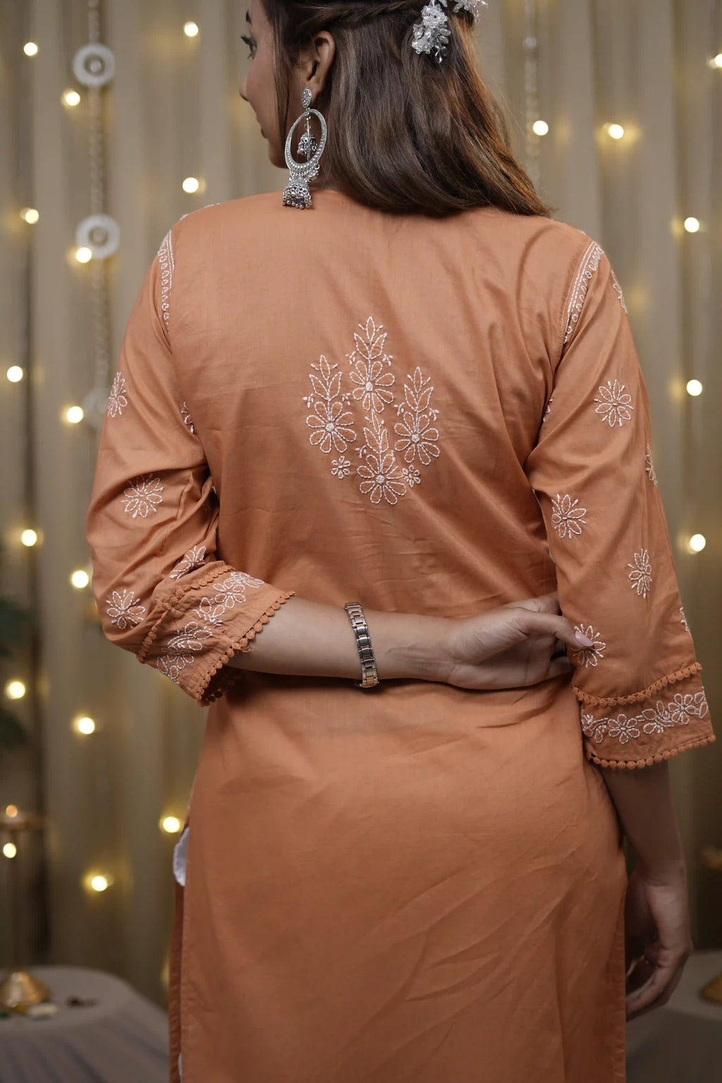 Cotton Brick Fine Chikankari Kurti