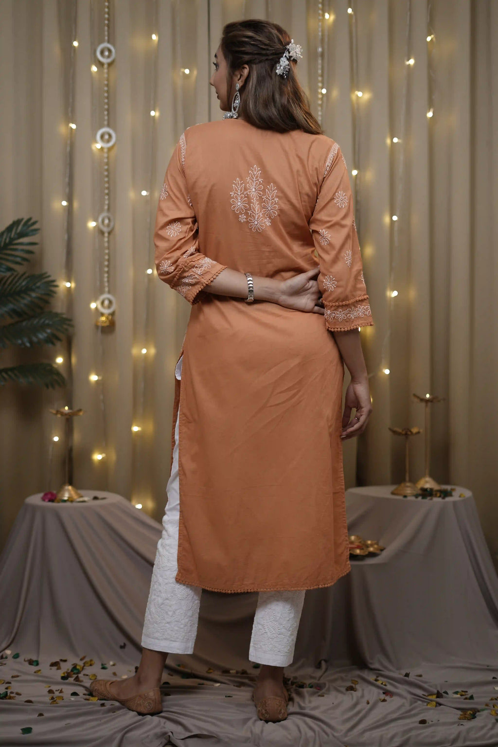 Cotton Brick Fine Chikankari Kurti