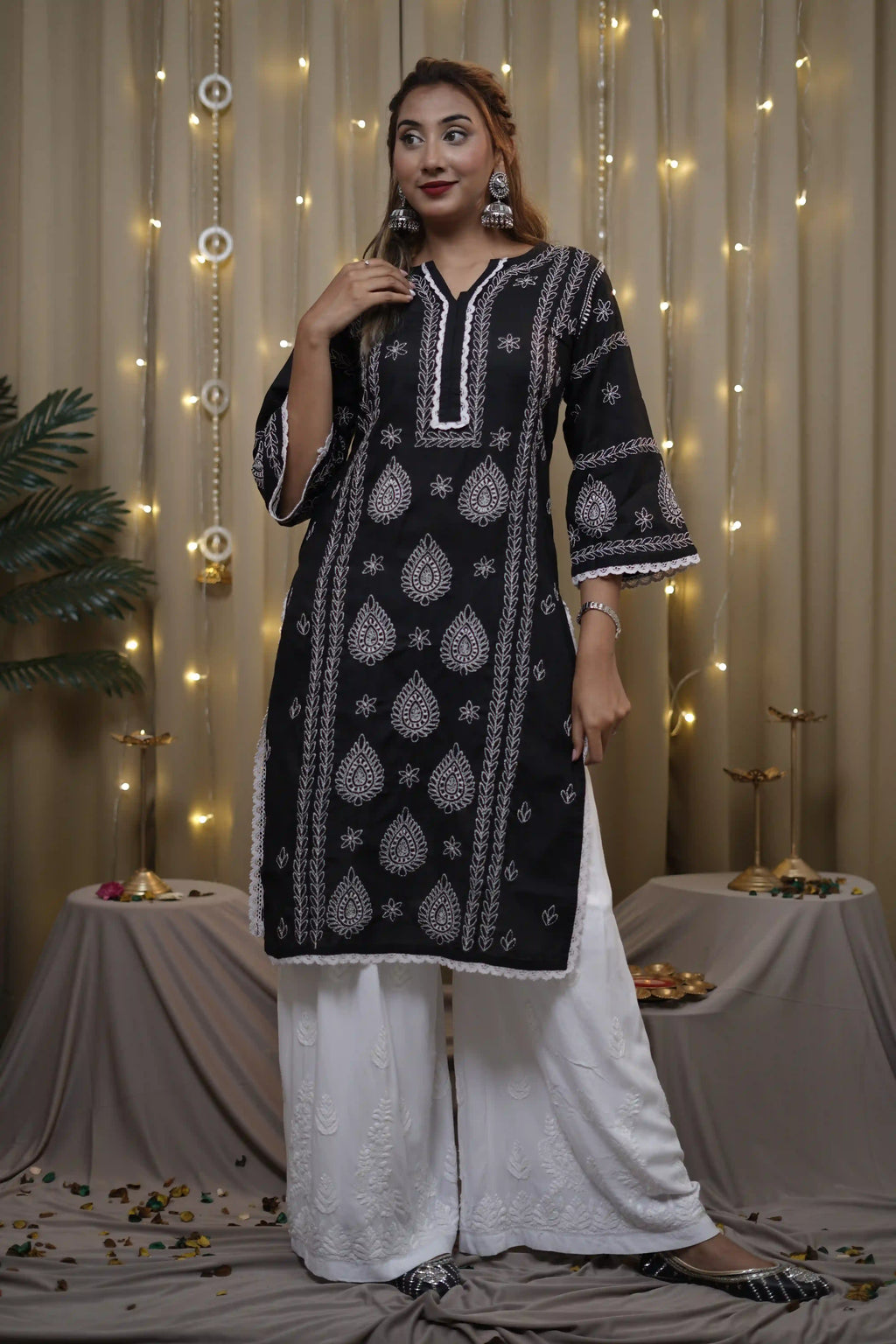 Cotton Black Fine Chikankari Kurti