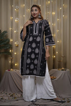 Cotton Black Fine Chikankari Kurti