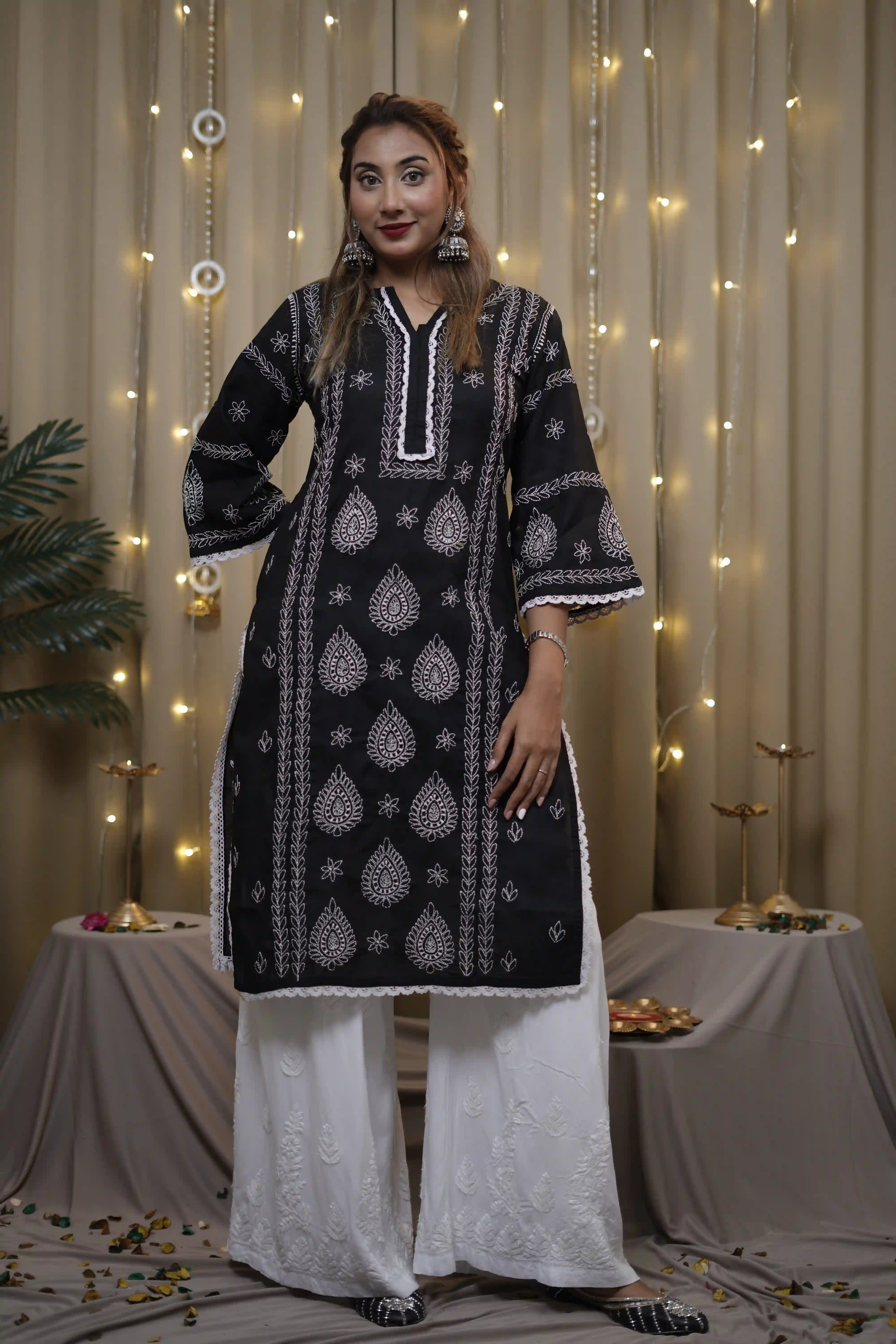 Cotton Black Fine Chikankari Kurti
