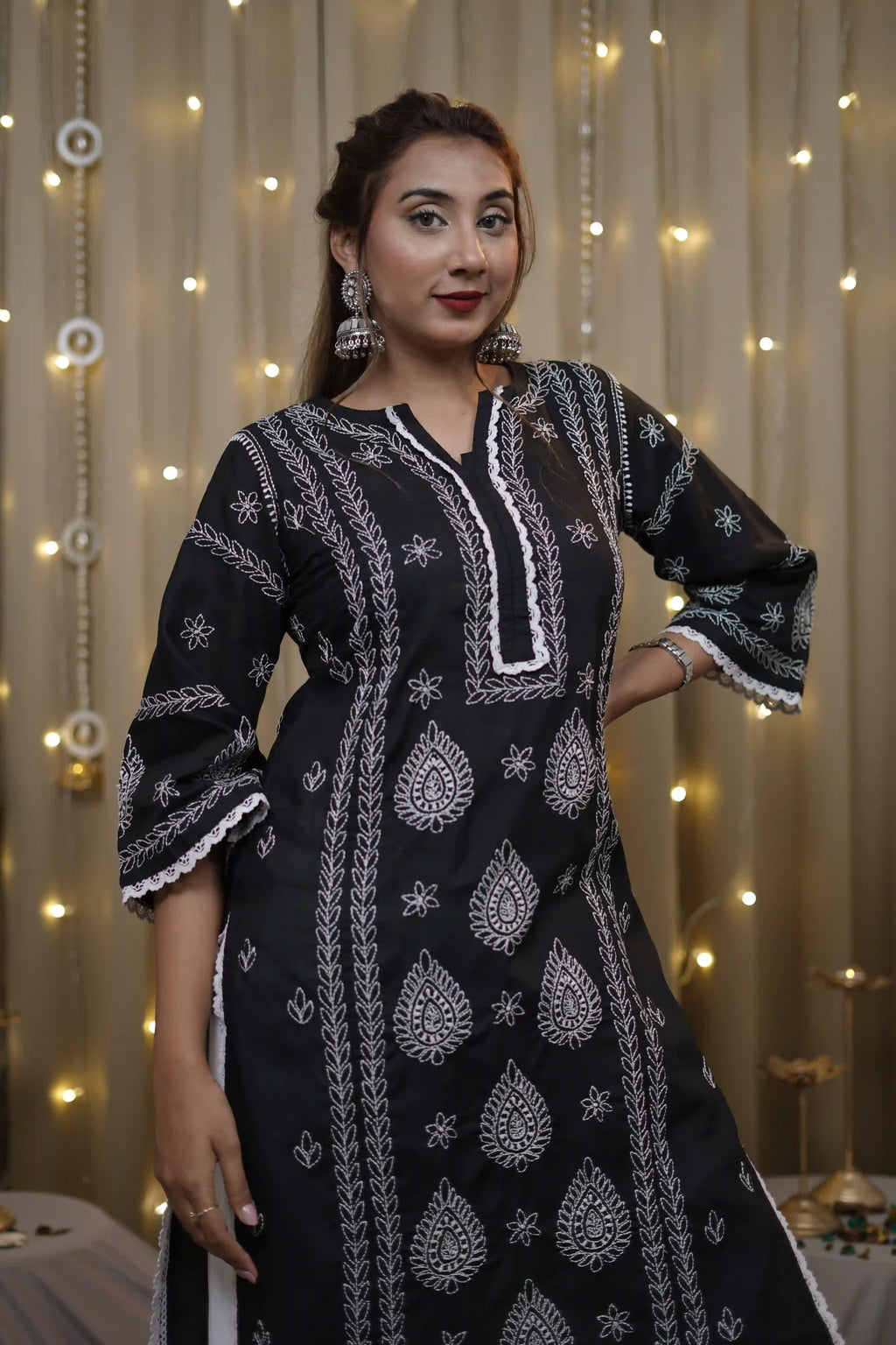 Cotton Black Fine Chikankari Kurti