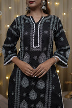 Cotton Black Fine Chikankari Kurti