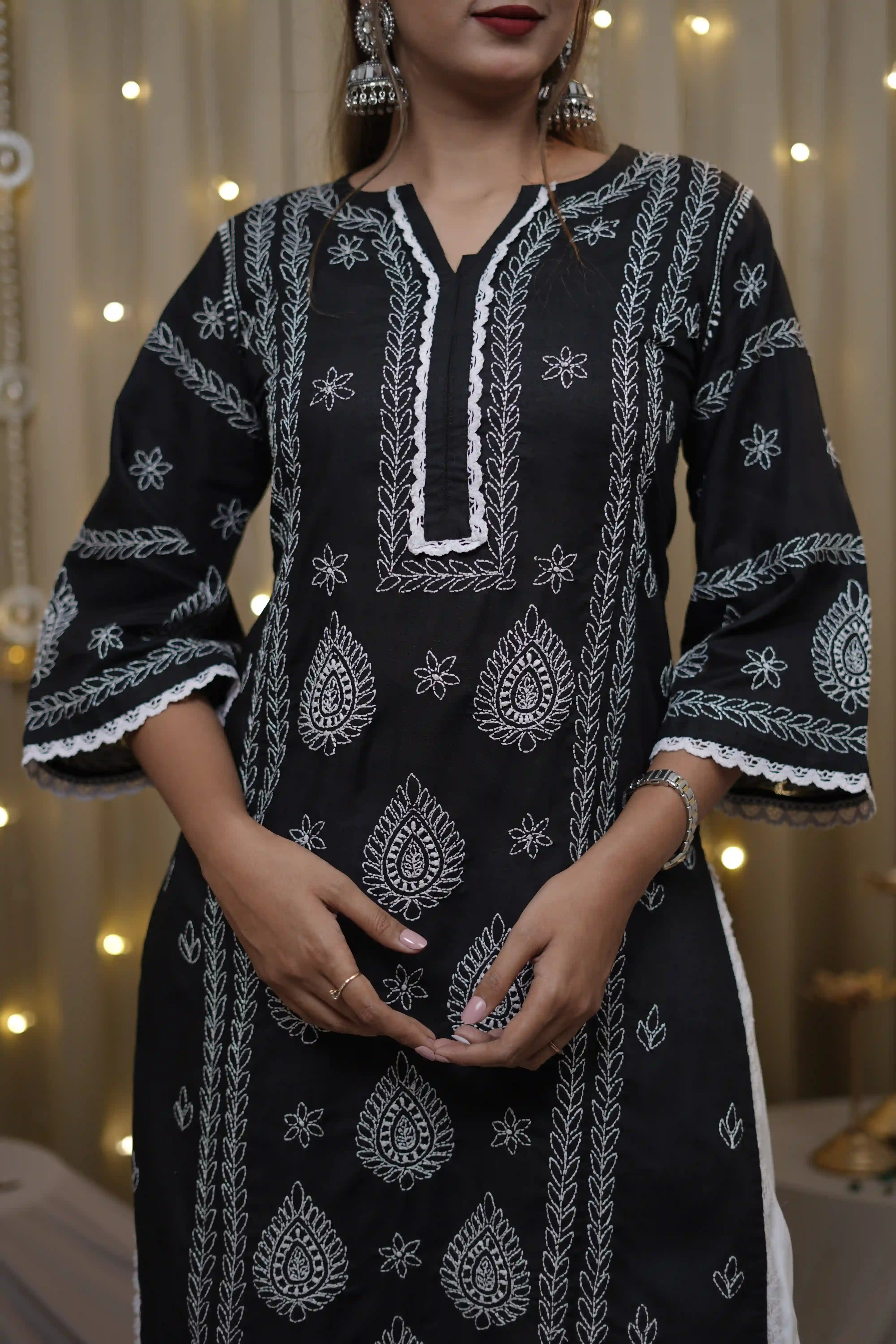 Cotton Black Fine Chikankari Kurti