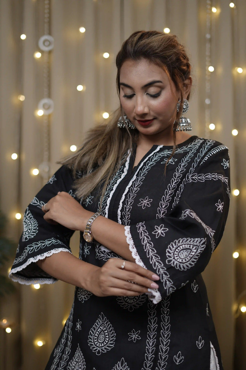 Cotton Black Fine Chikankari Kurti