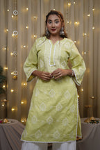 Cotton Green Fine Chikankari Kurti