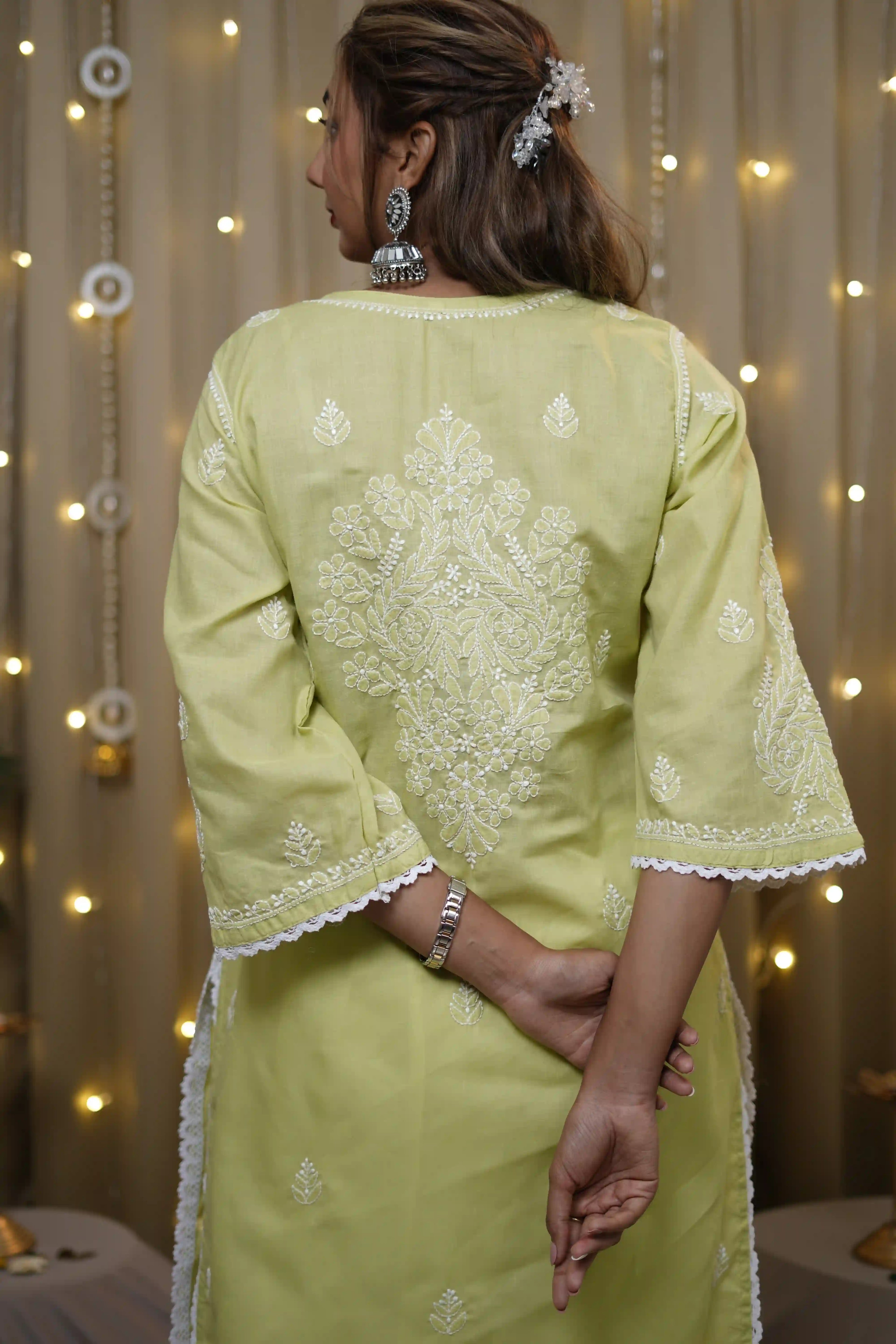 Cotton Green Fine Chikankari Kurti