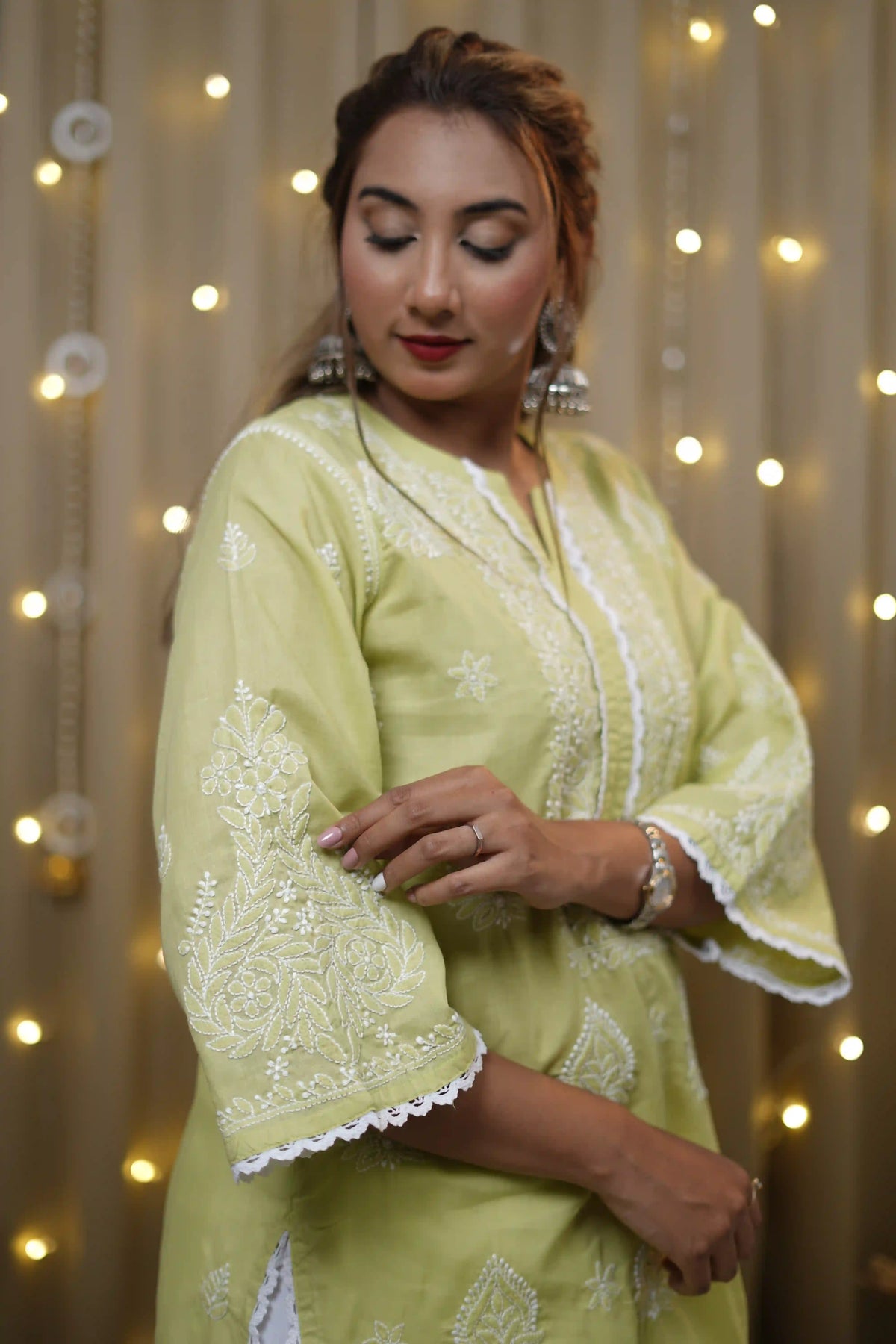 Cotton Green Fine Chikankari Kurti