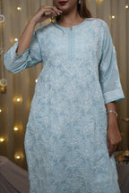 Voile Sky Blue Fine Chikankari Kurti