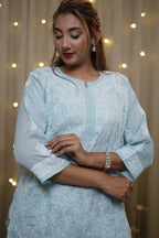 Voile Sky Blue Fine Chikankari Kurti