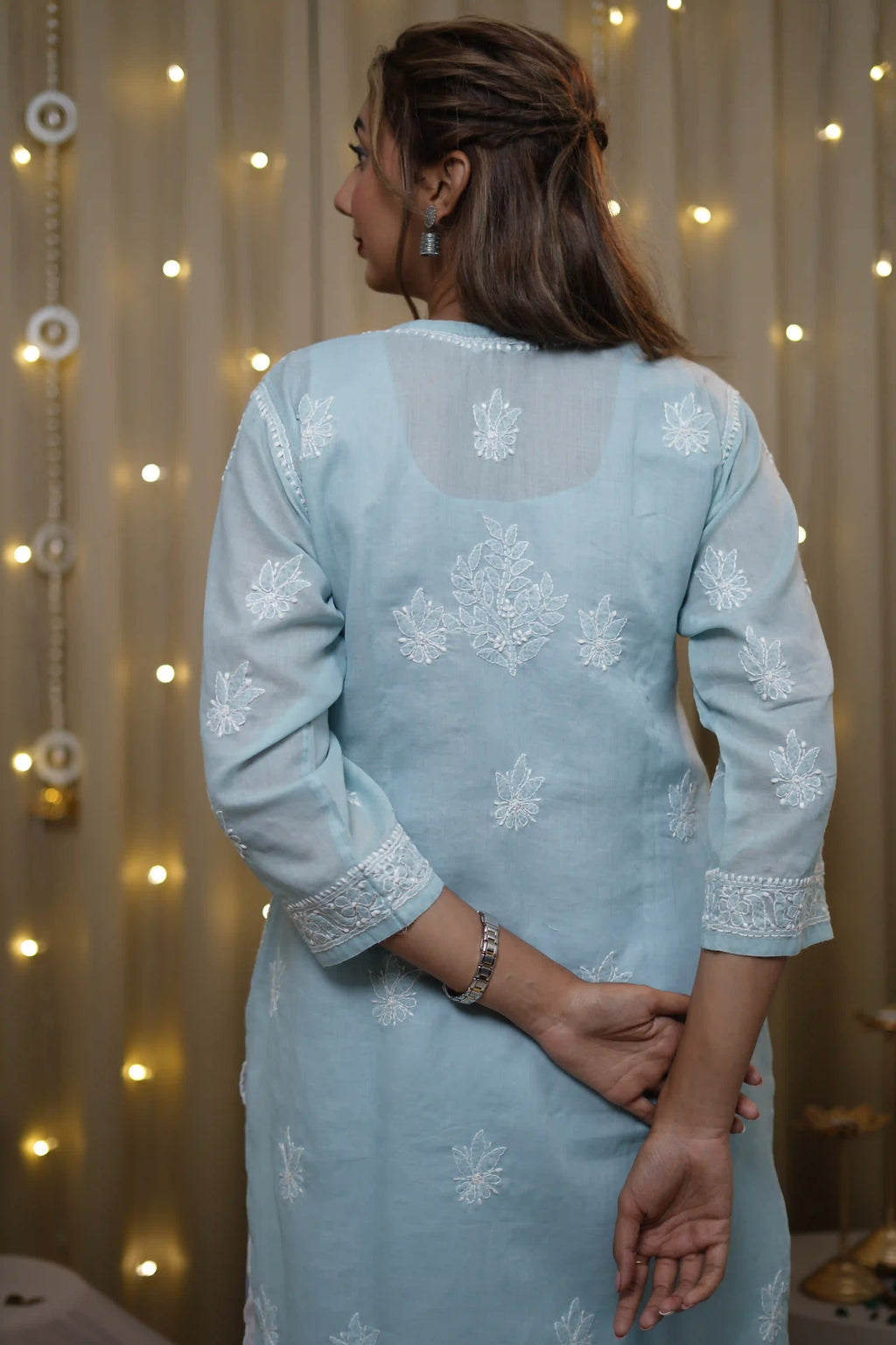 Voile Sky Blue Fine Chikankari Kurti
