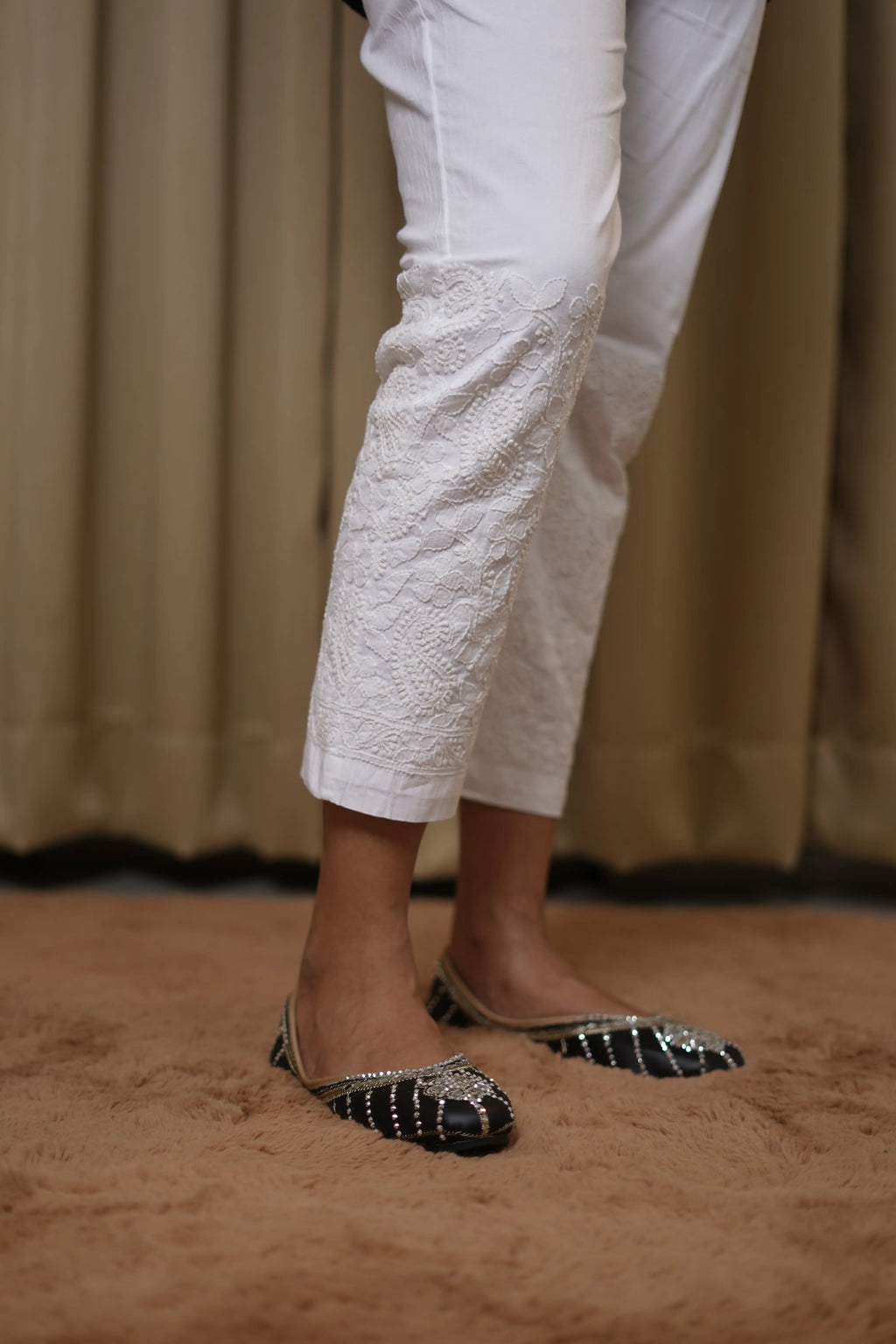 Pure Cotton Fully Stretchable Pants with Intricate Jaal Work