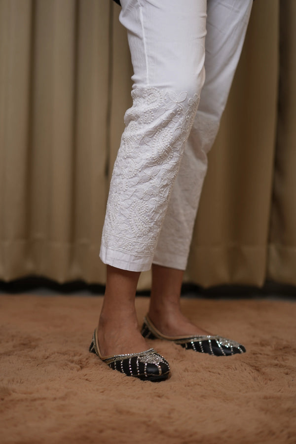 Pure Cotton Fully Stretchable Pants with Intricate Jaal Work