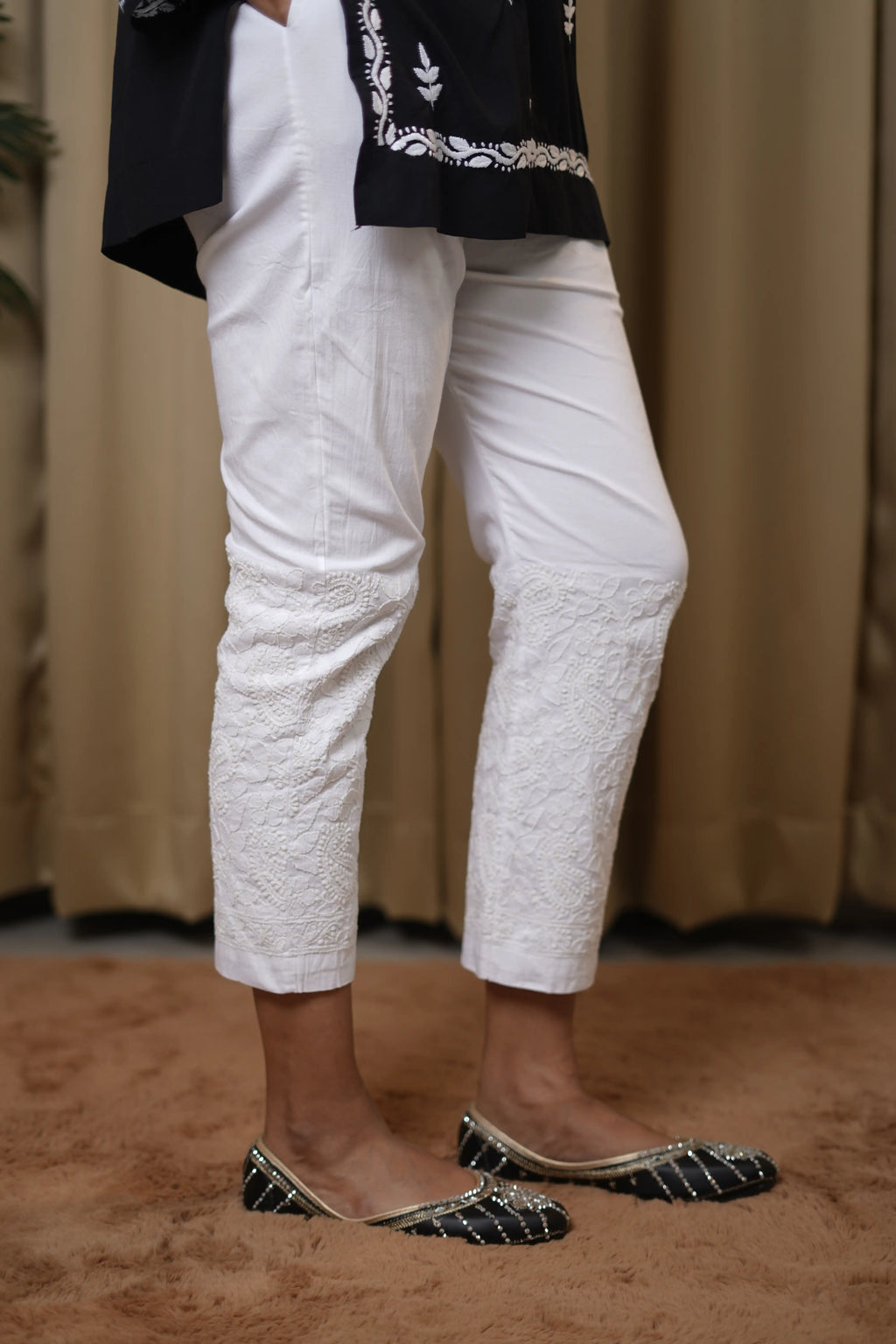 Pure Cotton Fully Stretchable Pants with Intricate Jaal Work