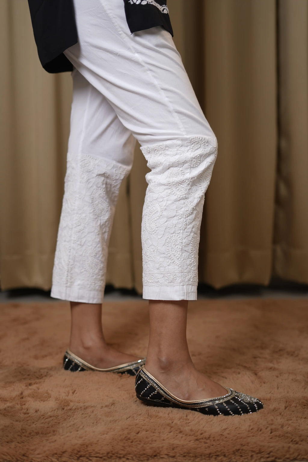 Pure Cotton Fully Stretchable Pants with Intricate Jaal Work