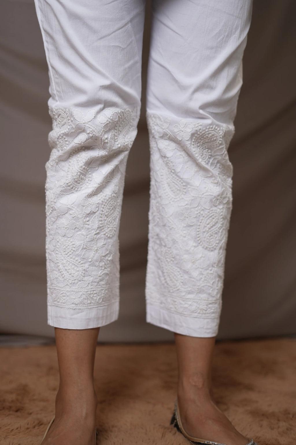 Pure Cotton Fully Stretchable Pants with Intricate Jaal Work